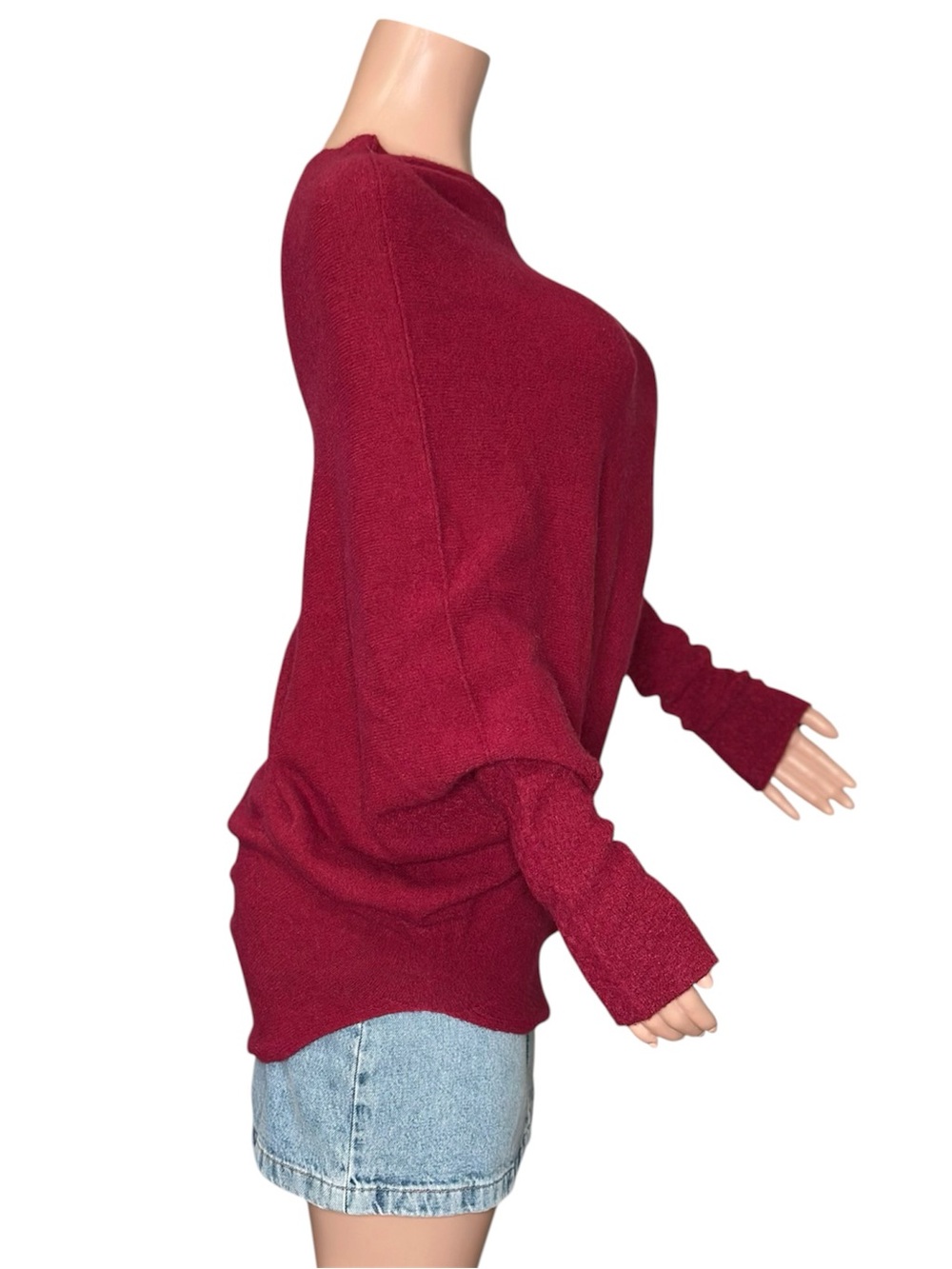 JAKI LONDON Asymmetric Draped Knit Sweater, Carmine, L/XL - Picture 5 of 6